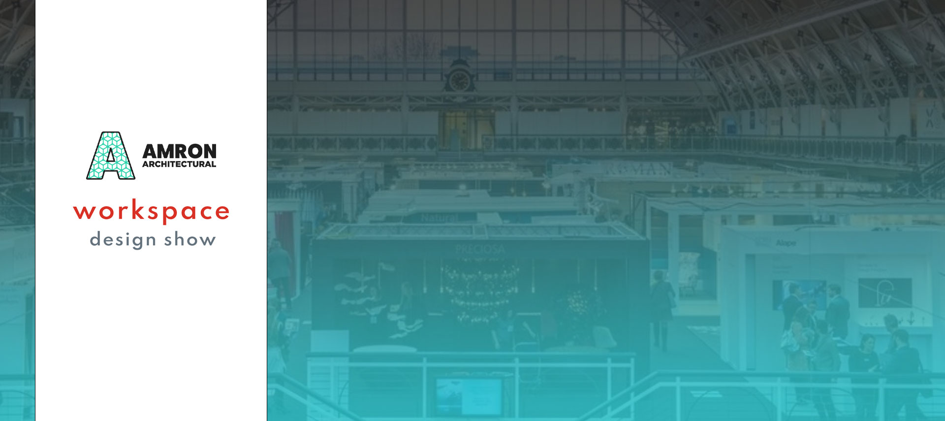 Amron Architectural exhibition banner for Workspace Design Show with branded graphics