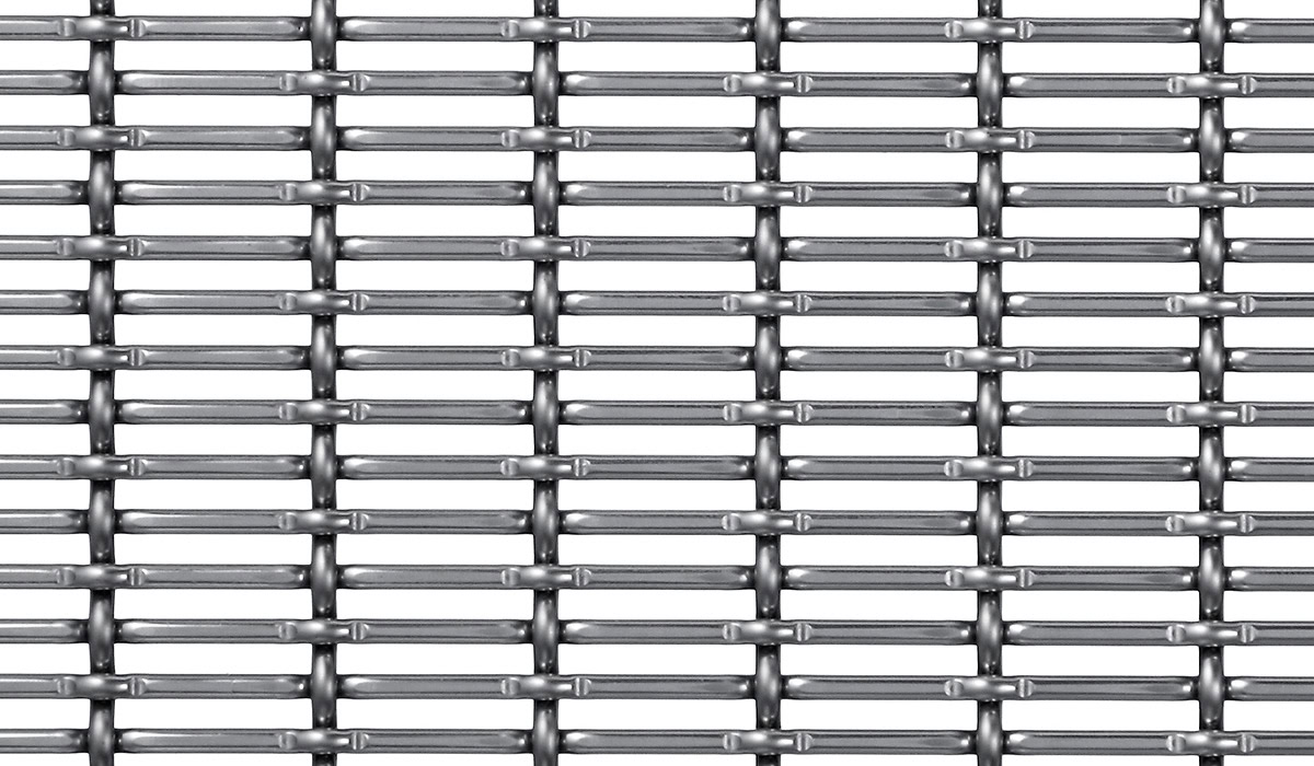 A tight square woven mesh in stainless steel