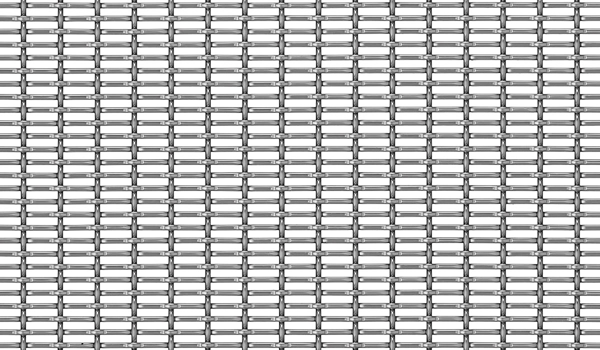 A tightly woven mesh in a square pattern in stainless steel