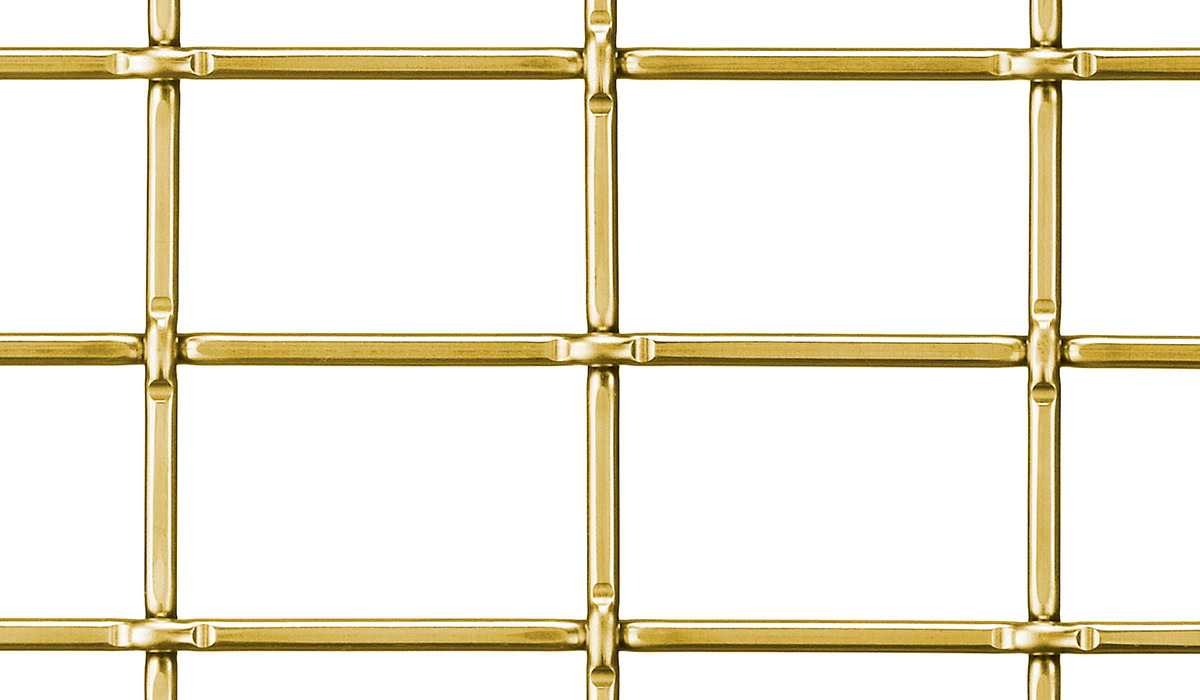 A wide square woven mesh in brass