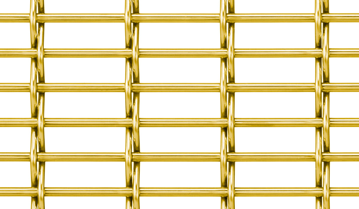A wide square weave woven mesh in brass