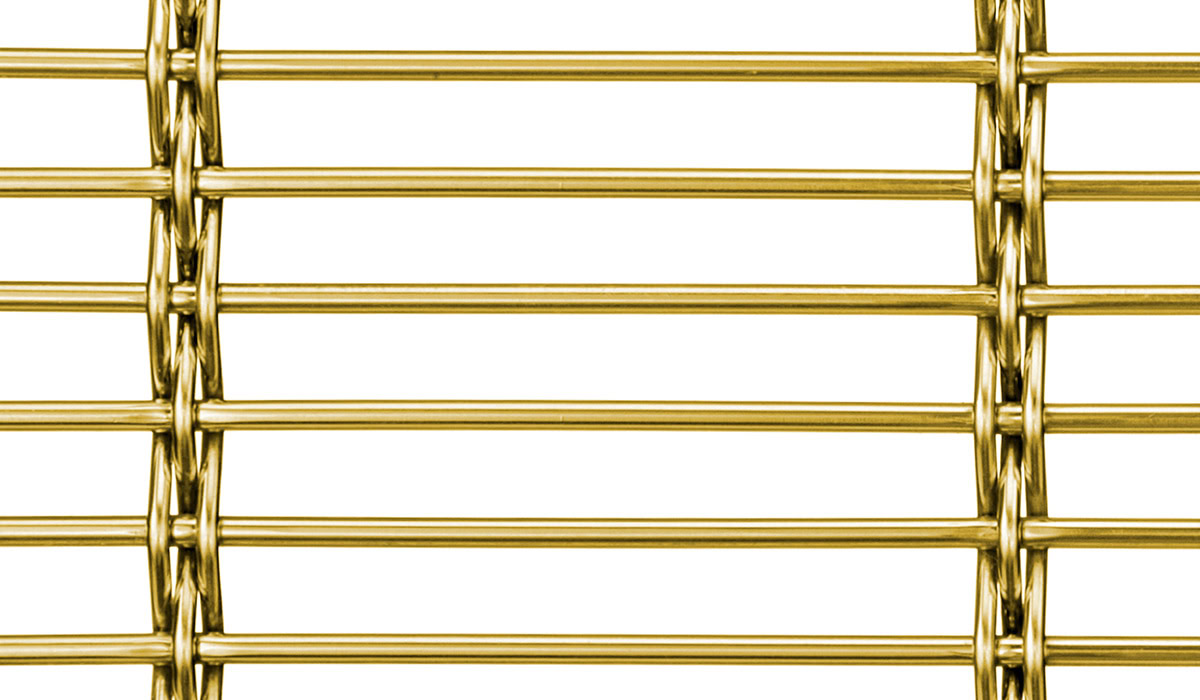 A wide square woven mesh in brass