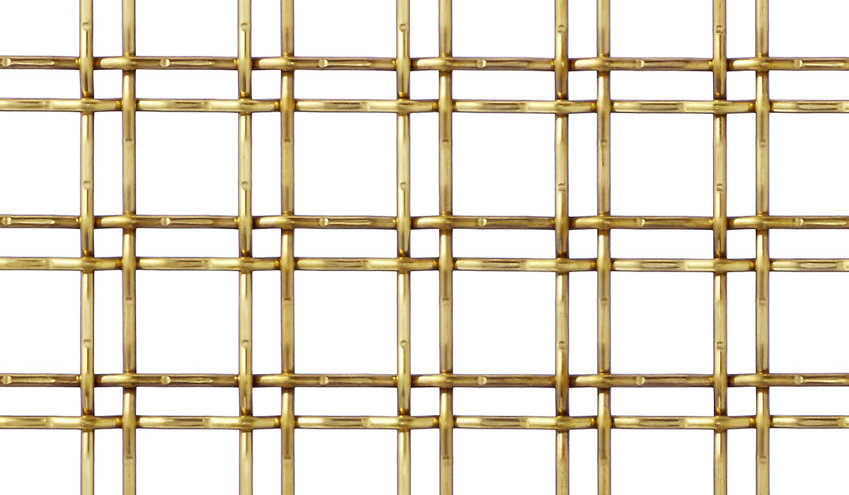 A brass woven mesh with a twin wire crimp pattern