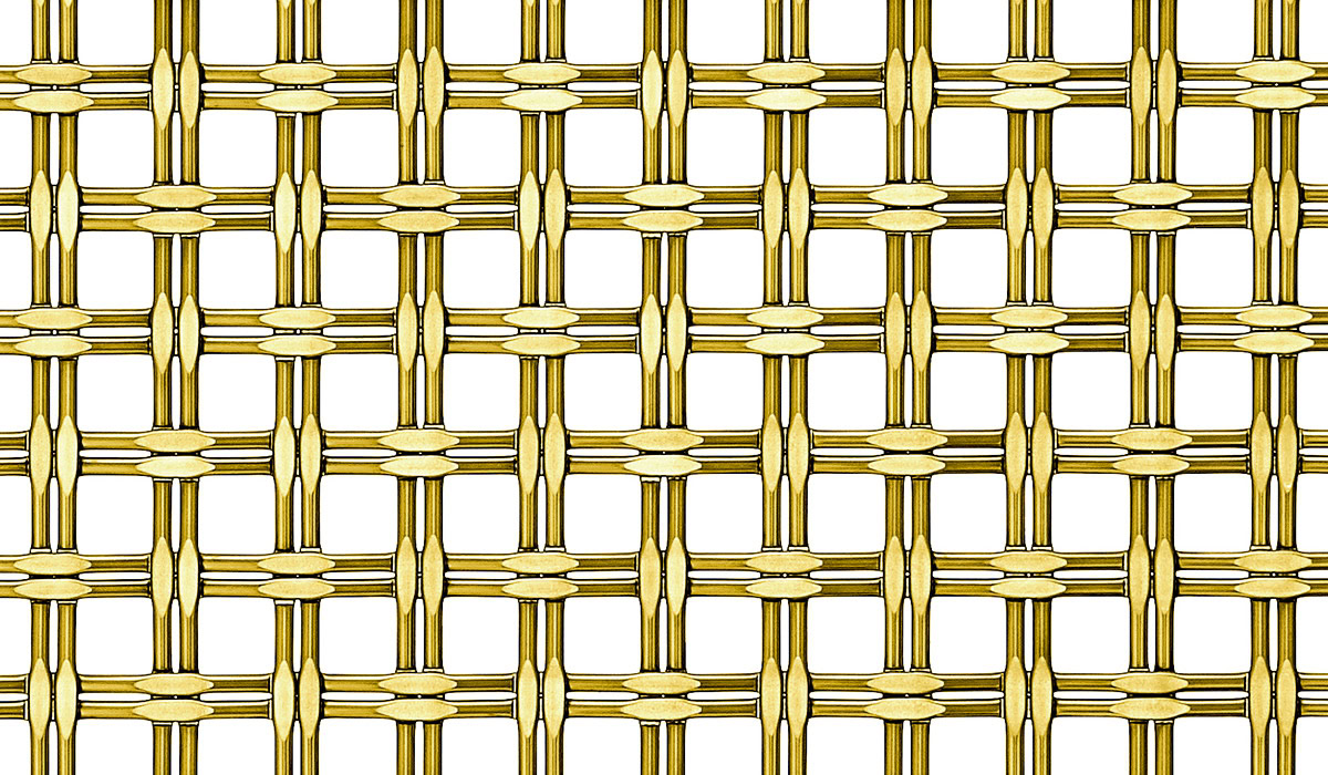 A thick square diamond pattern woven mesh in brass