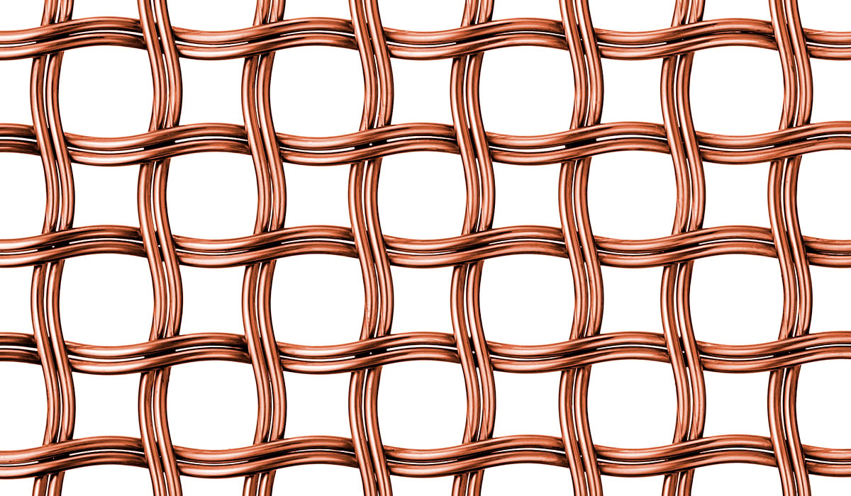 A circular heavy-duty woven wire mesh in copper
