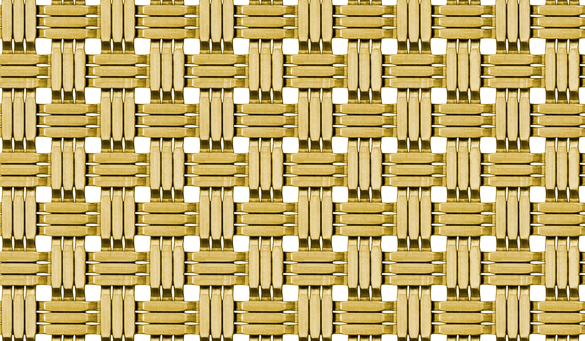 A basket weave woven mesh in brass