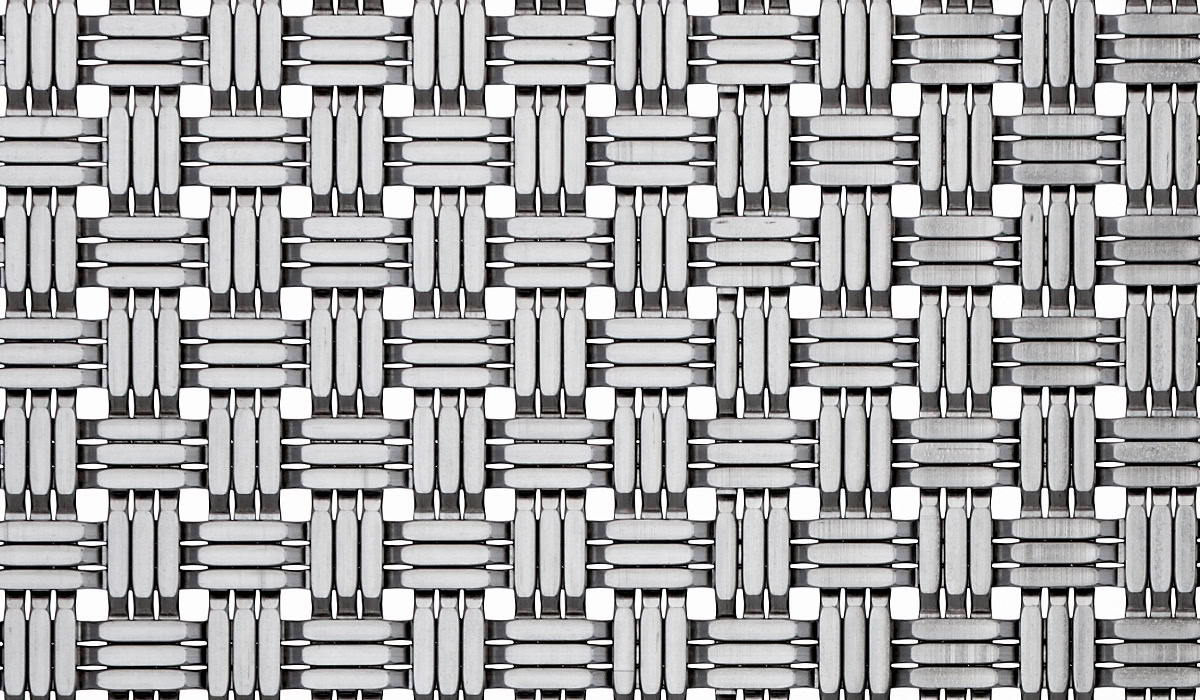 A basket weave woven mesh in stainless steel