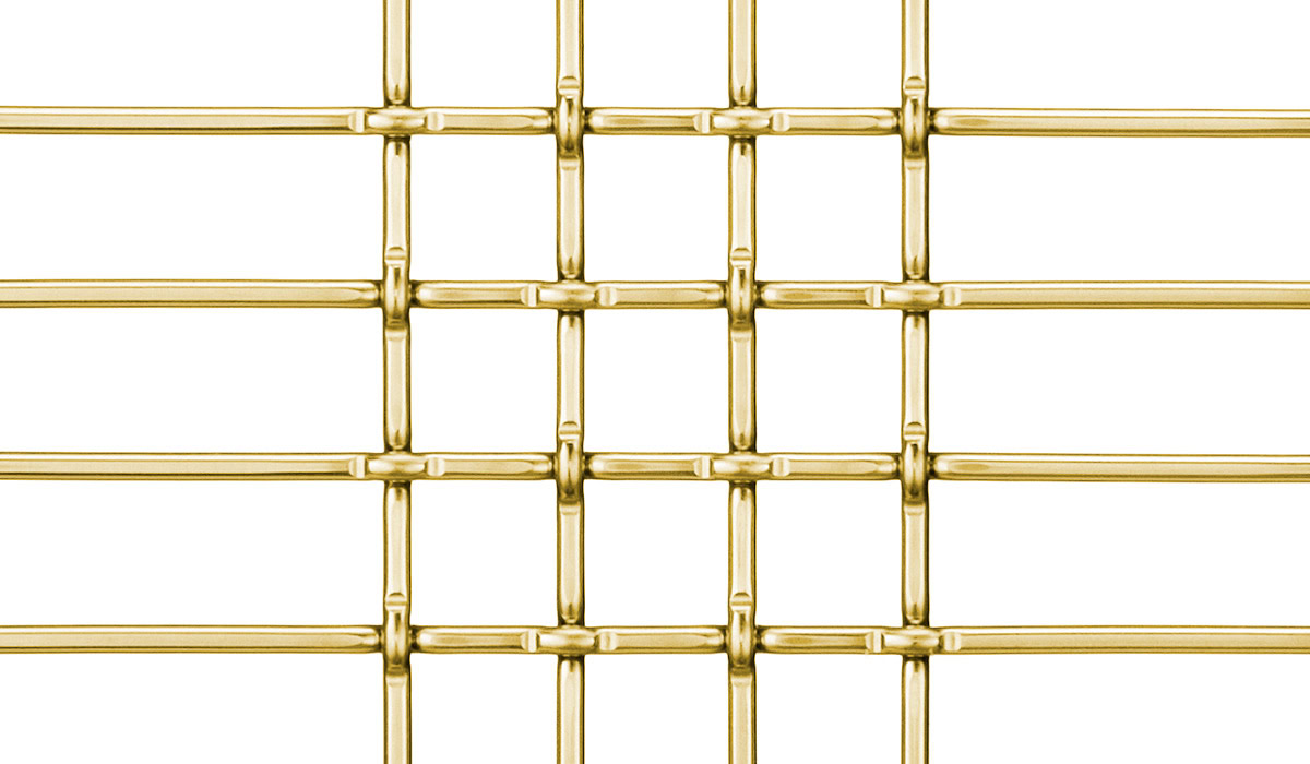 A wide open square woven mesh in brass