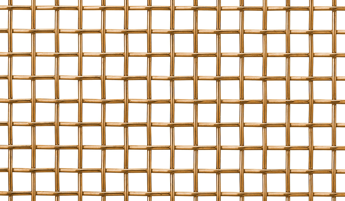 A tightly woven square mesh in bronze