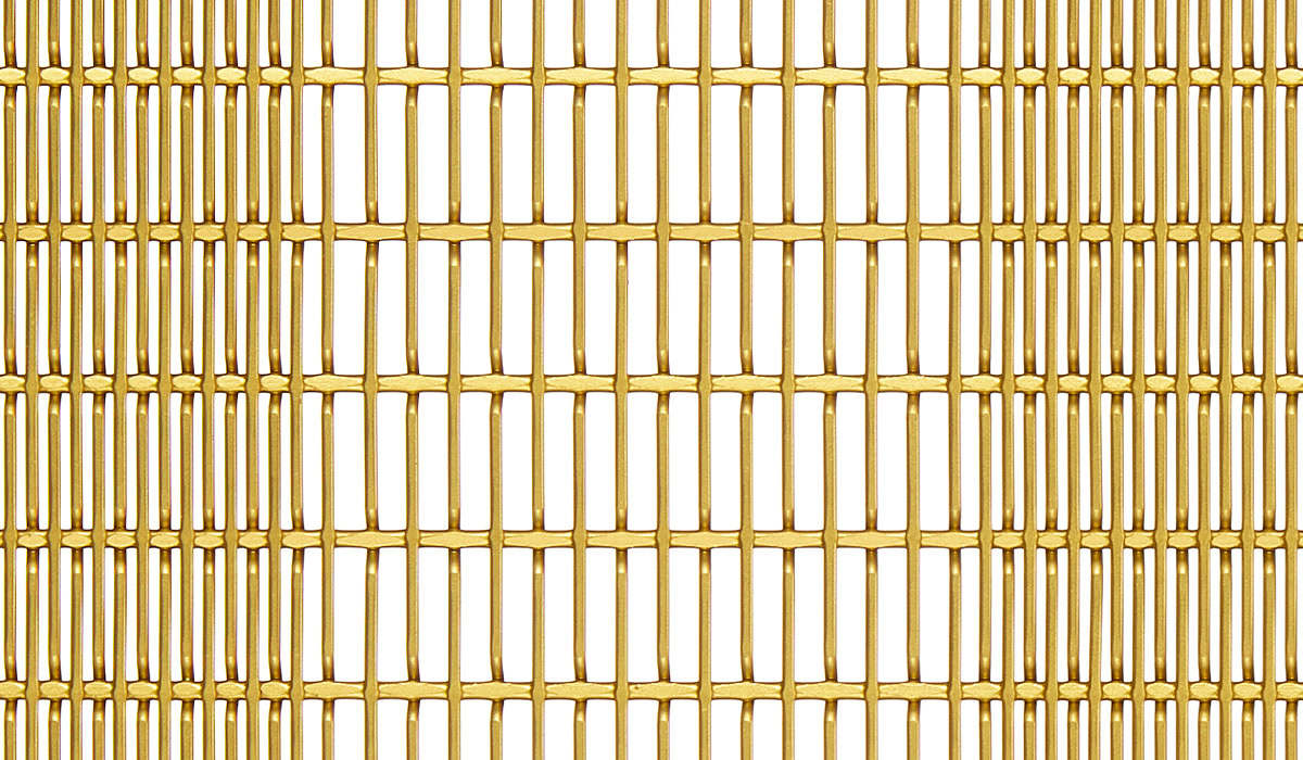 A tight vertical rectangular woven mesh in satin brass
