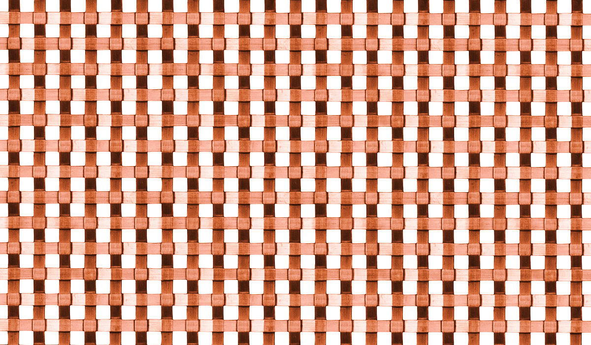 A narrow square woven mesh in copper