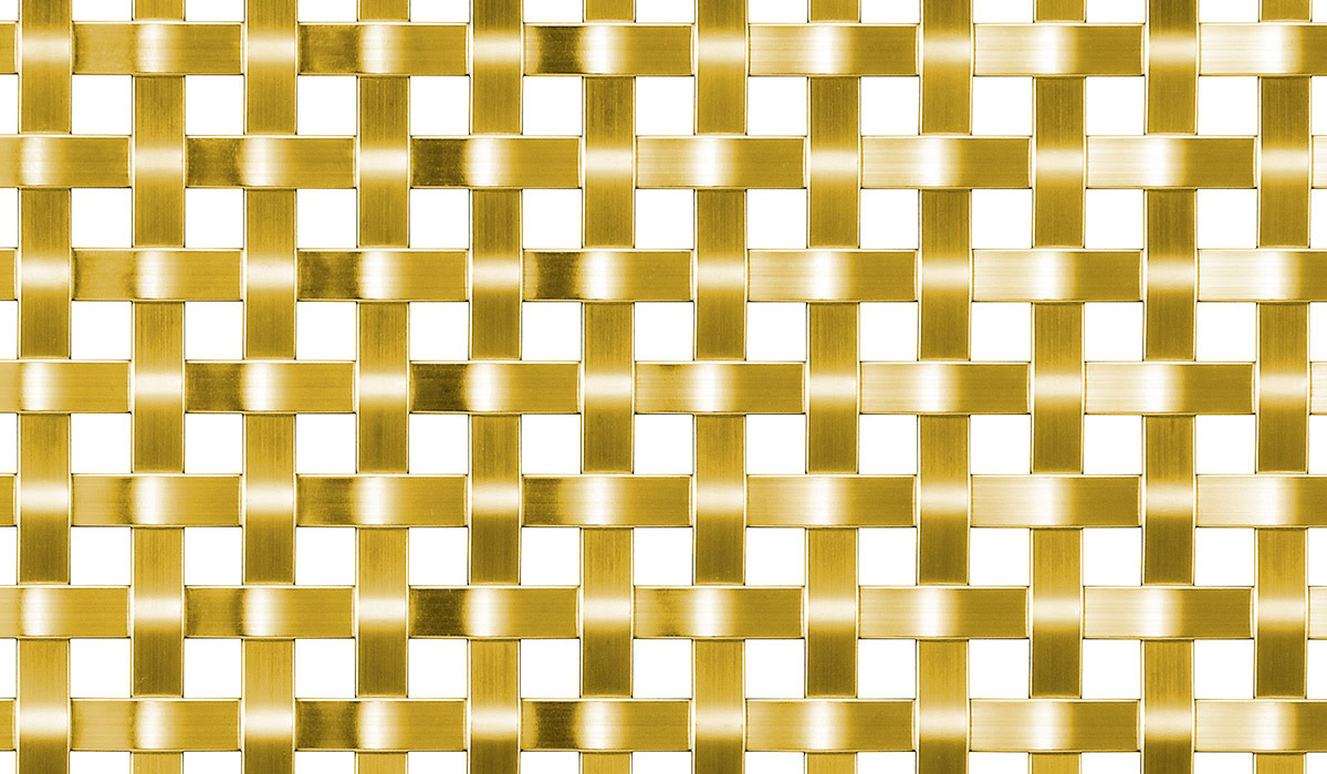 a flat square woven mesh in brass