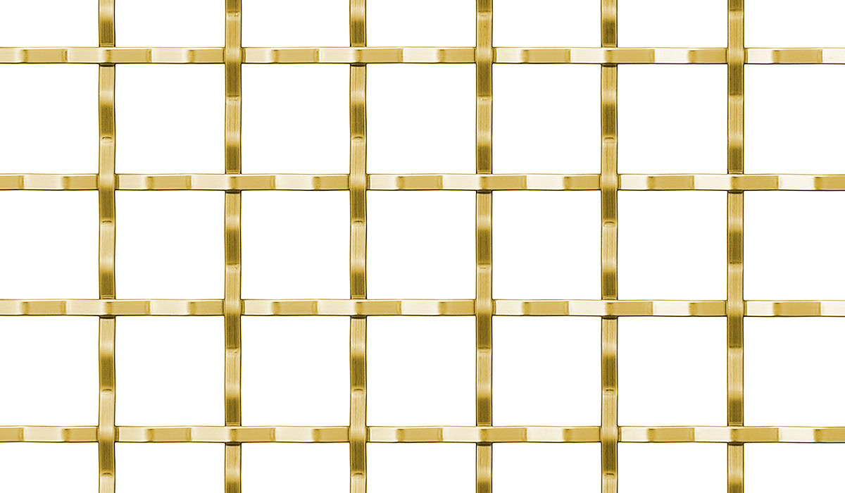 A wide square woven mesh in brass