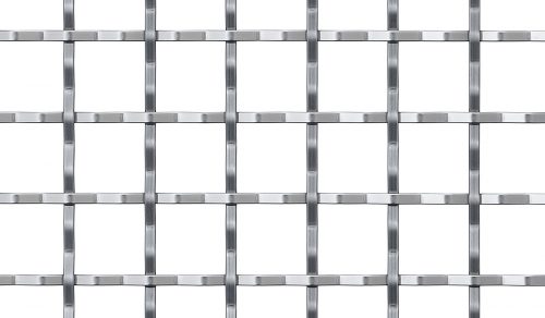 A wide square woven mesh in stainless steel
