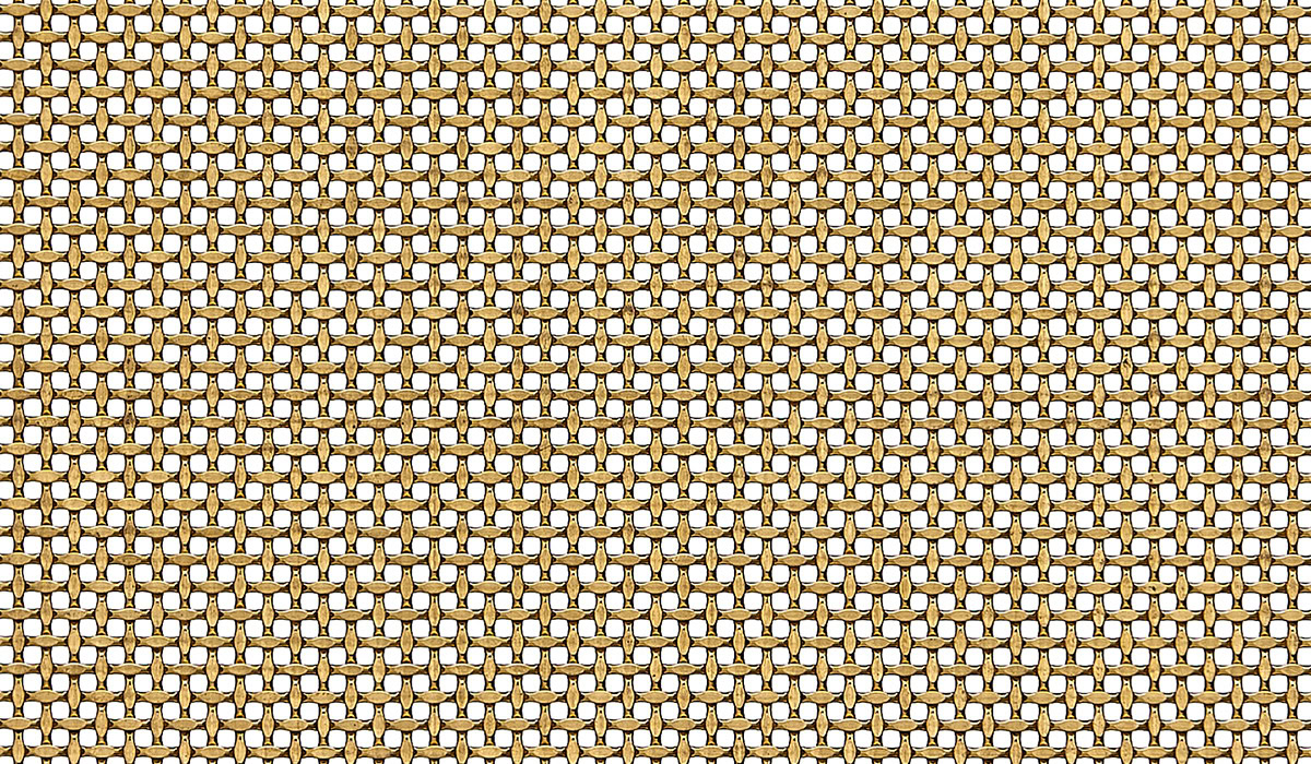 A tightly woven square mesh in brass