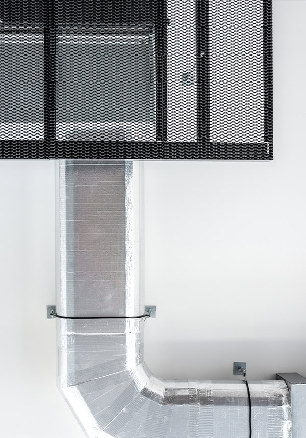 Front view of expanded mesh ceiling installed at 1 Cavendish Place.
