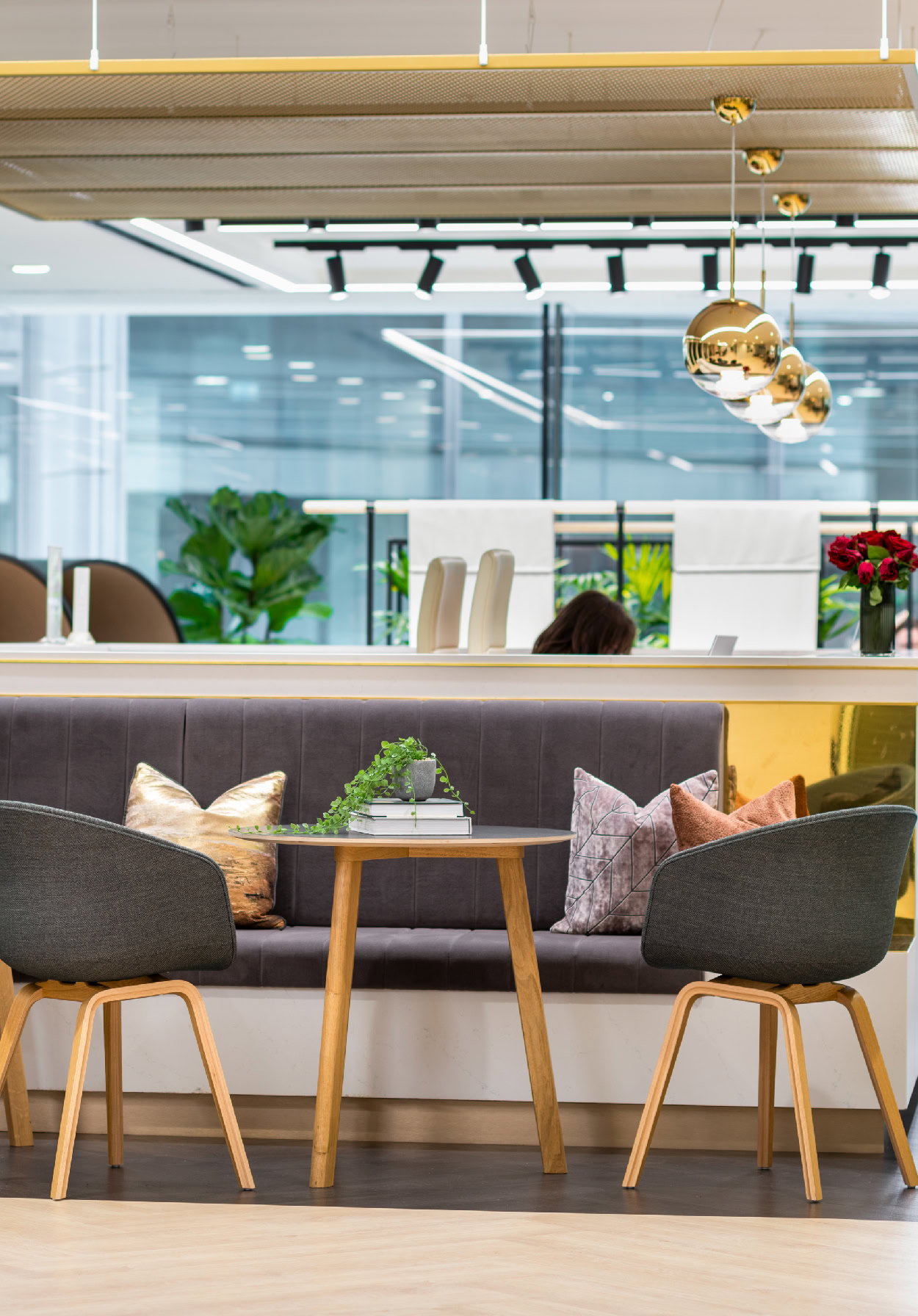 Front view of expanded mesh ceiling installed at 1 Cavendish Place.