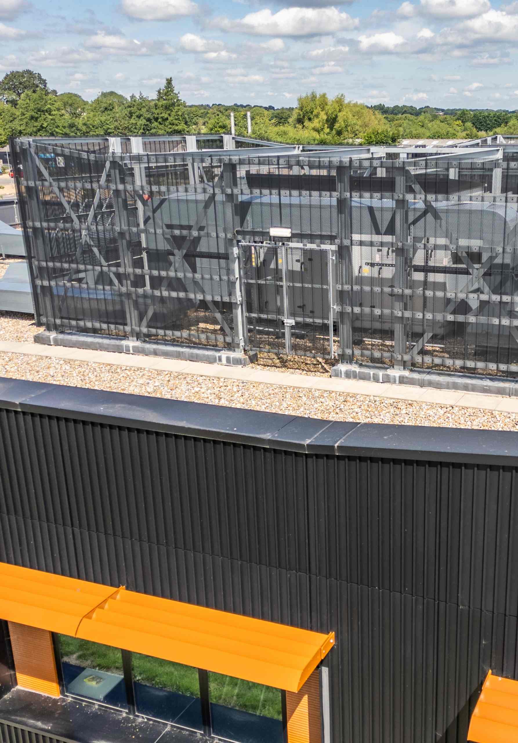 Front view of expanded mesh ceiling installed at 1 Cavendish Place.